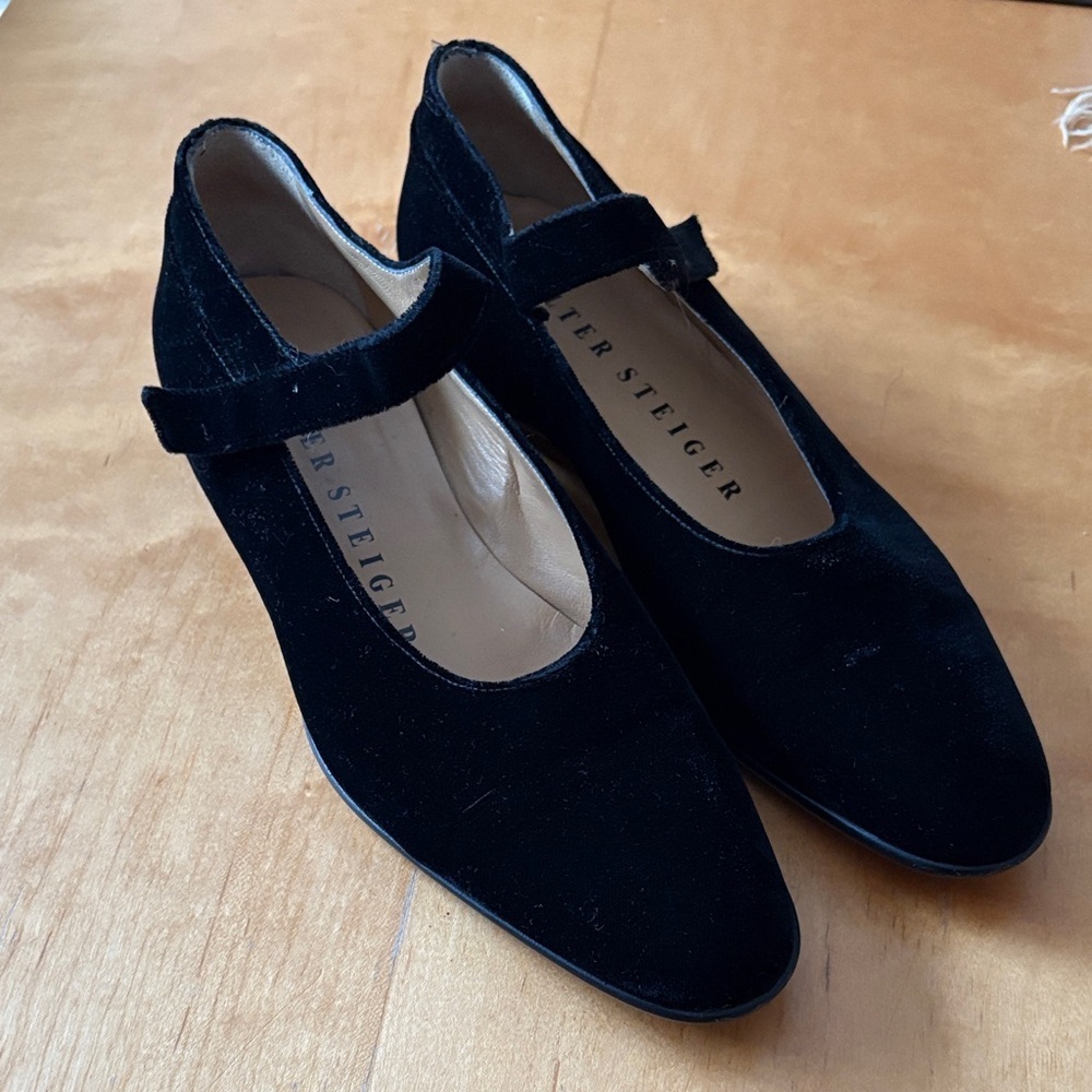 Walter Steiger Black Velvet Mary Jane Flats 38.5